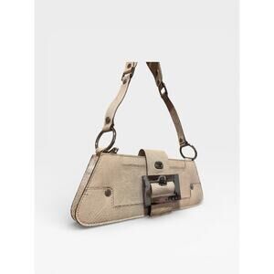 Vintage GUESS Y2K Metallic Gold Silver Baguette Shoulder Bag Large Logo Buckle